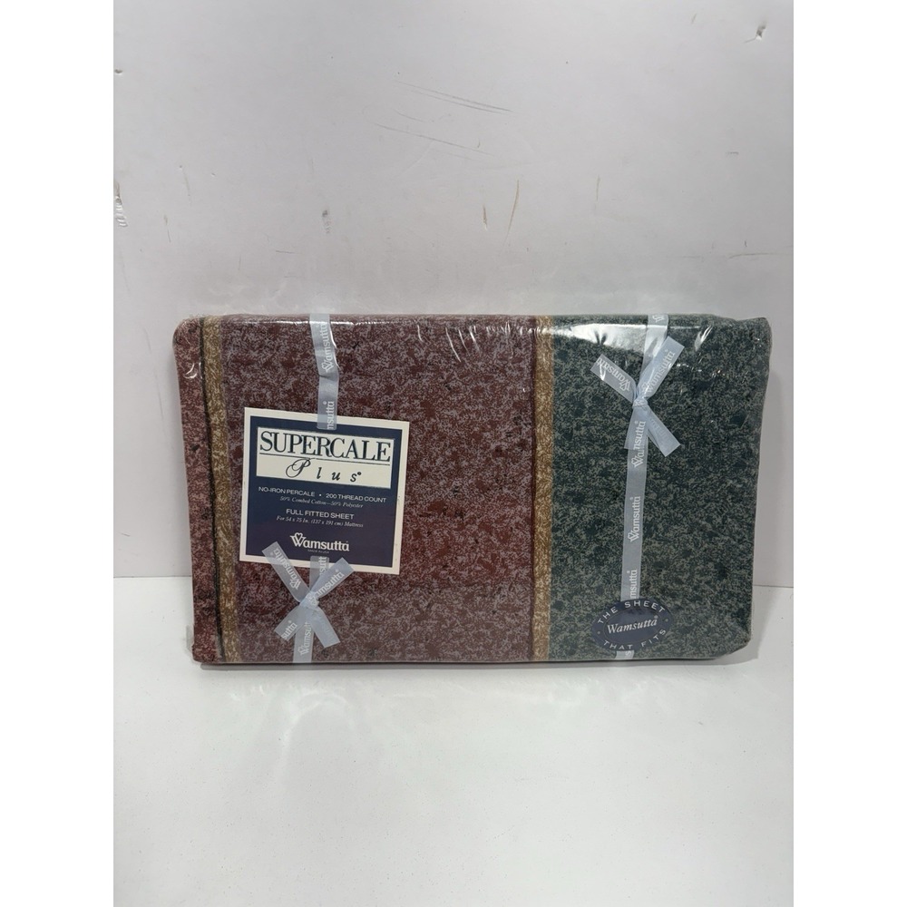 Wamsutta Supercale Plus Fitted Sheet Full‎ Size Green & Red 200 TC Holiday  NEW